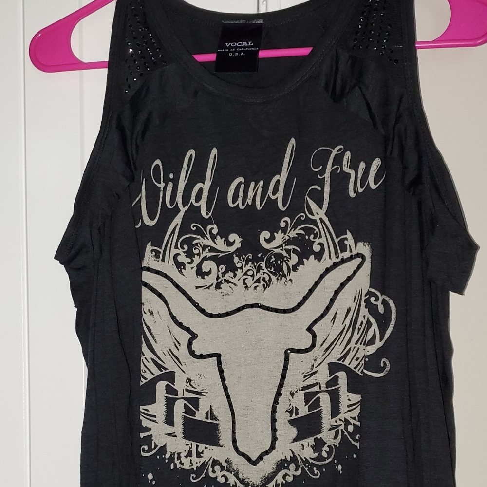 NWOT Vocal Cattle Head Cold Shoulder Top